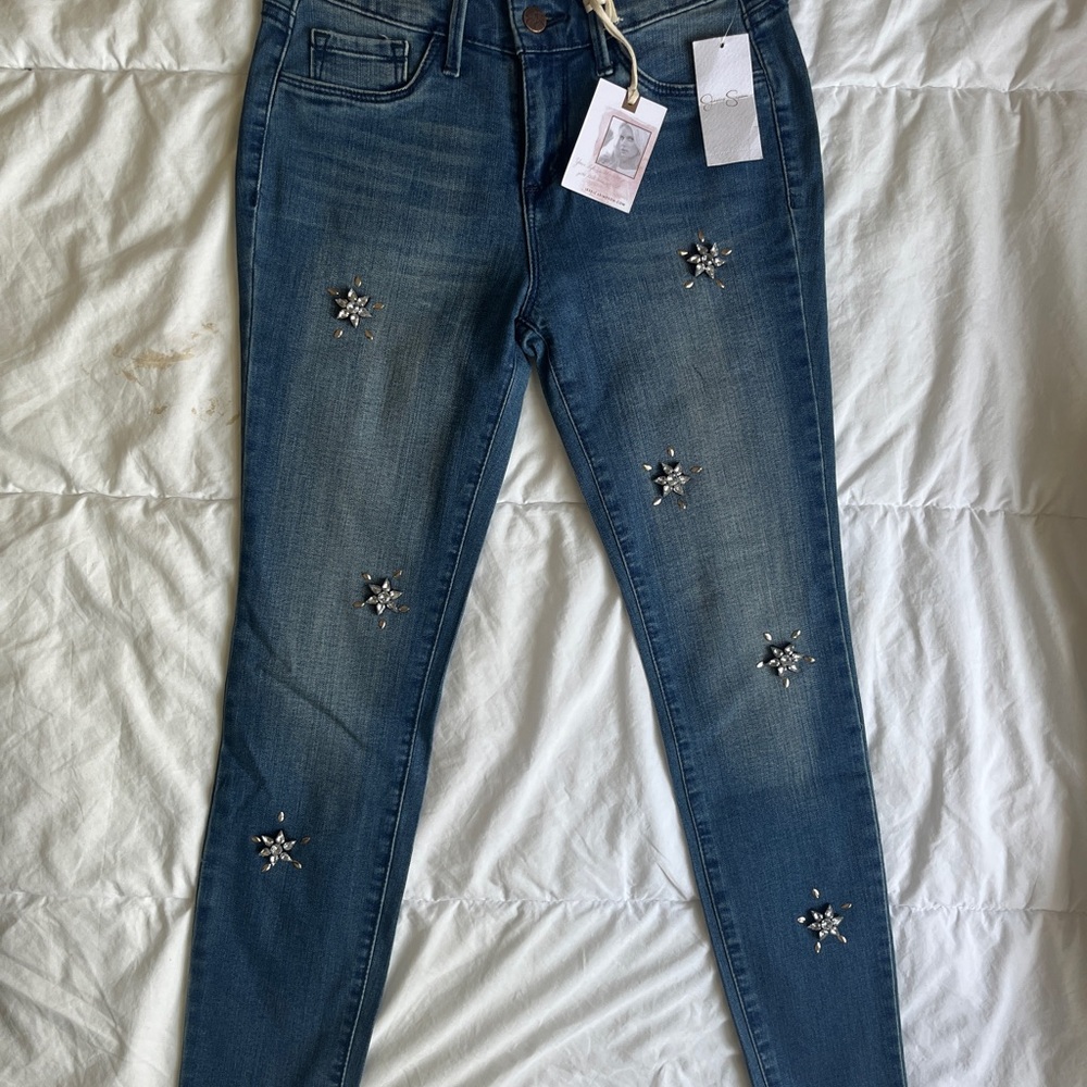 Jessica Simpson Dark Blue Embellished Skinny Jeans